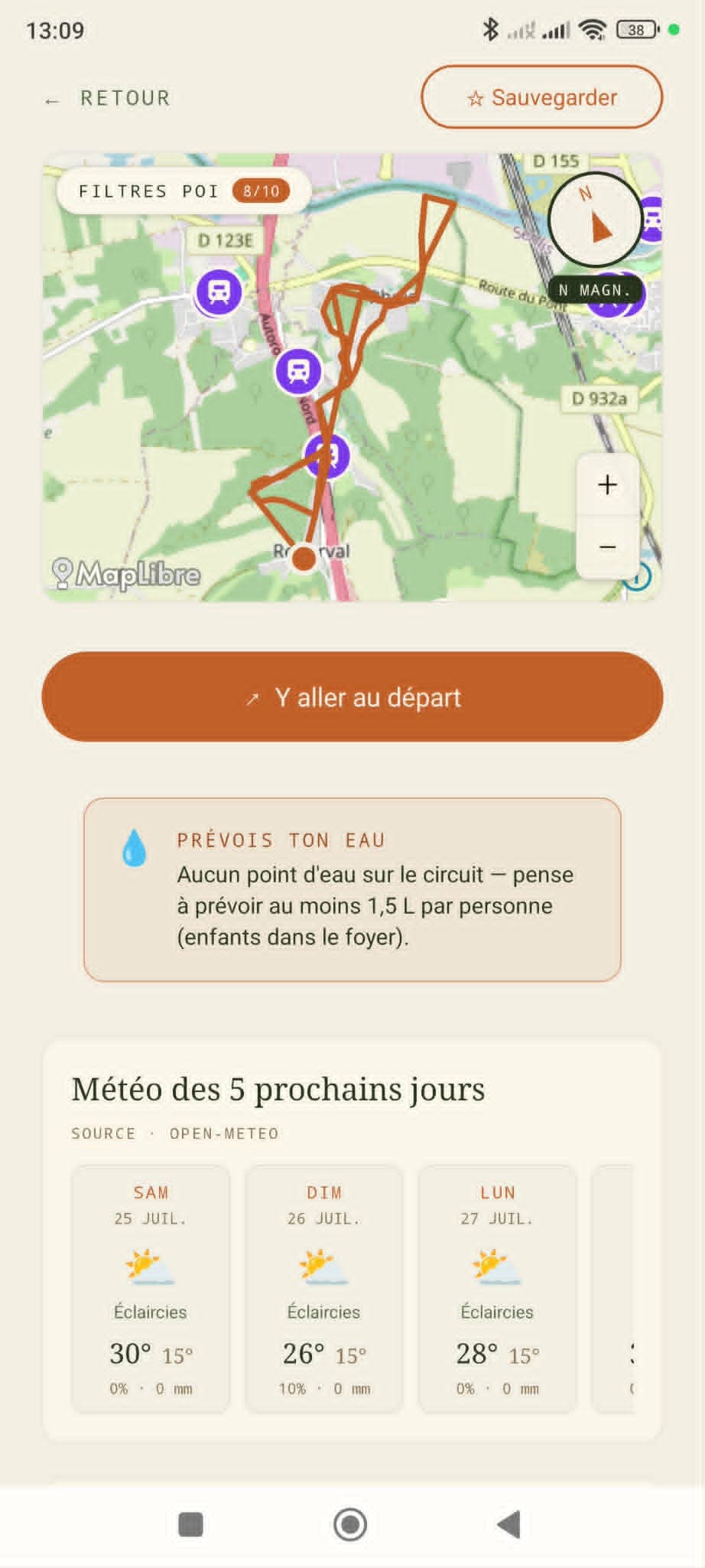 Carte du parcours et conseil de sécurité personnalisé dans Justhike