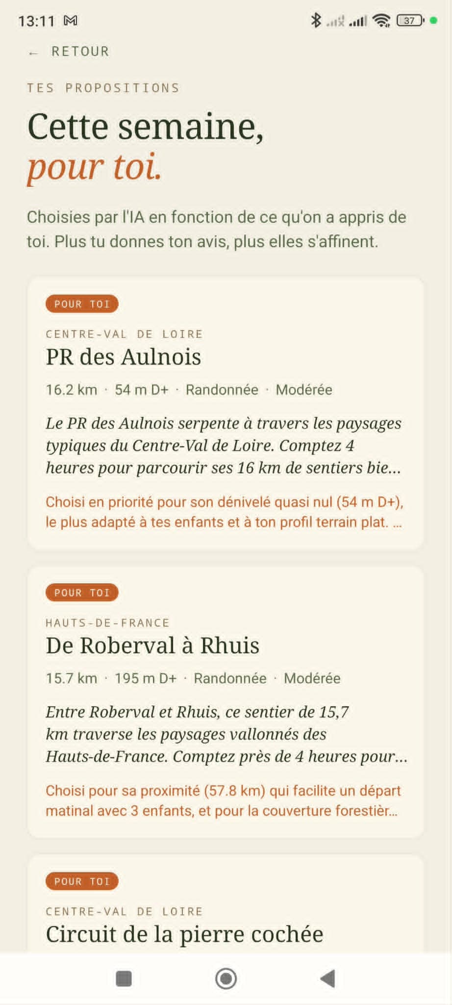 Sélection de randonnées personnalisées dans l’application Justhike