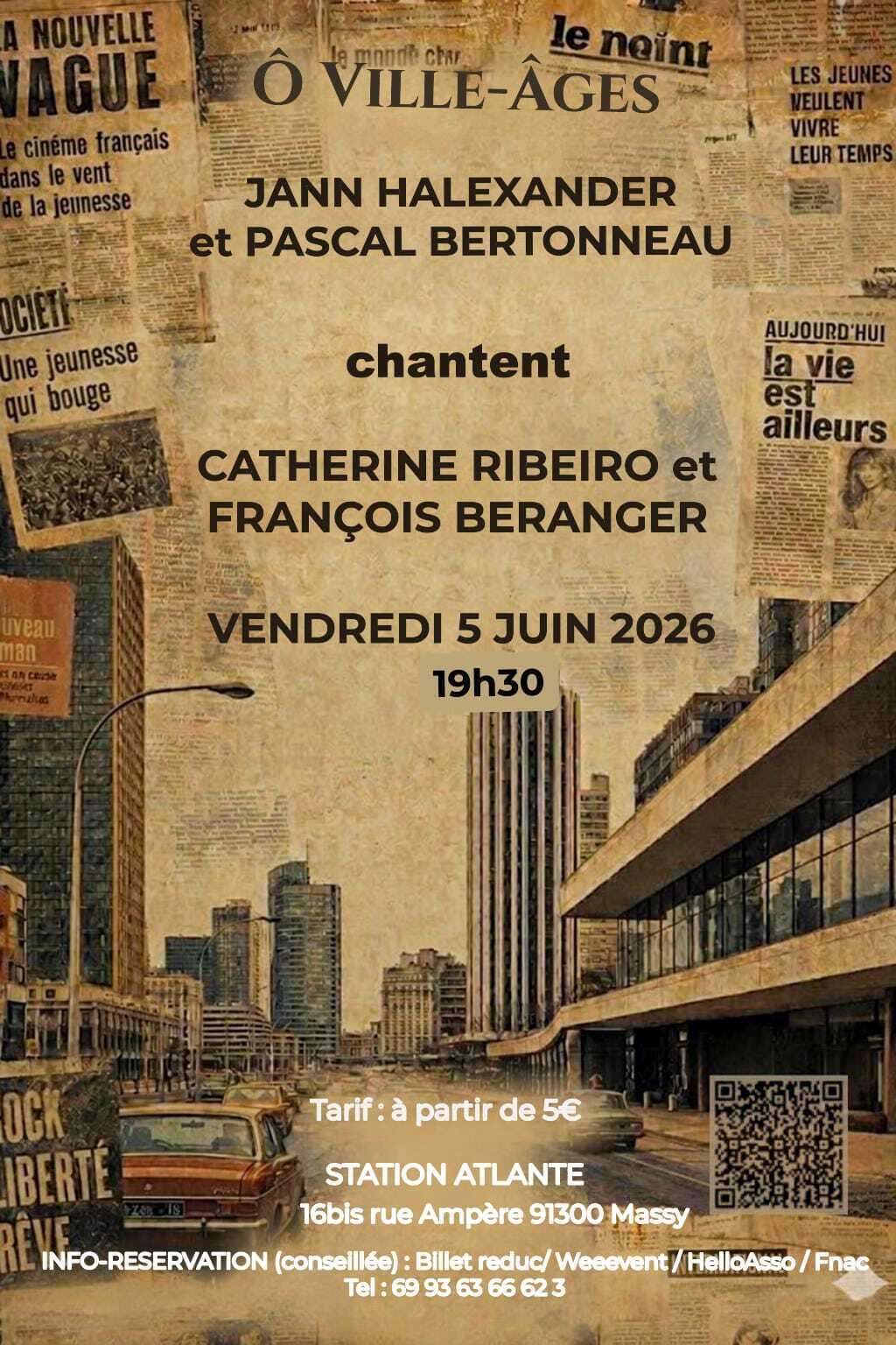 Jann Halexander et Pascal Bertonneau chantent Catherine Ribeiro et François Béranger le 5 juin 2026, Station Atlante, Massy(chanson/
